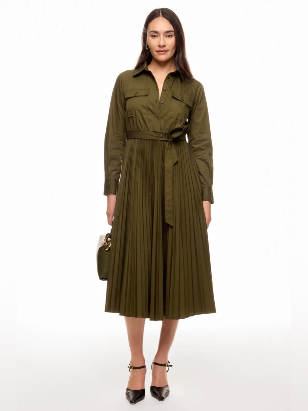 *Flawed RTR Derek Lam Pleated Green MIDI Shirt Dress (0504)